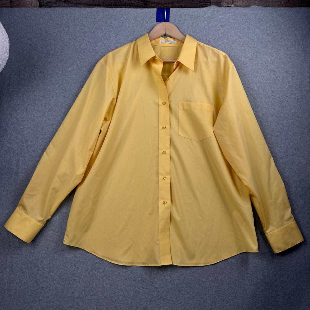 Foxcroft Button Down Shirt Womens 18 Yellow Wrinkle Free Plus Long Sleeve Pocket
